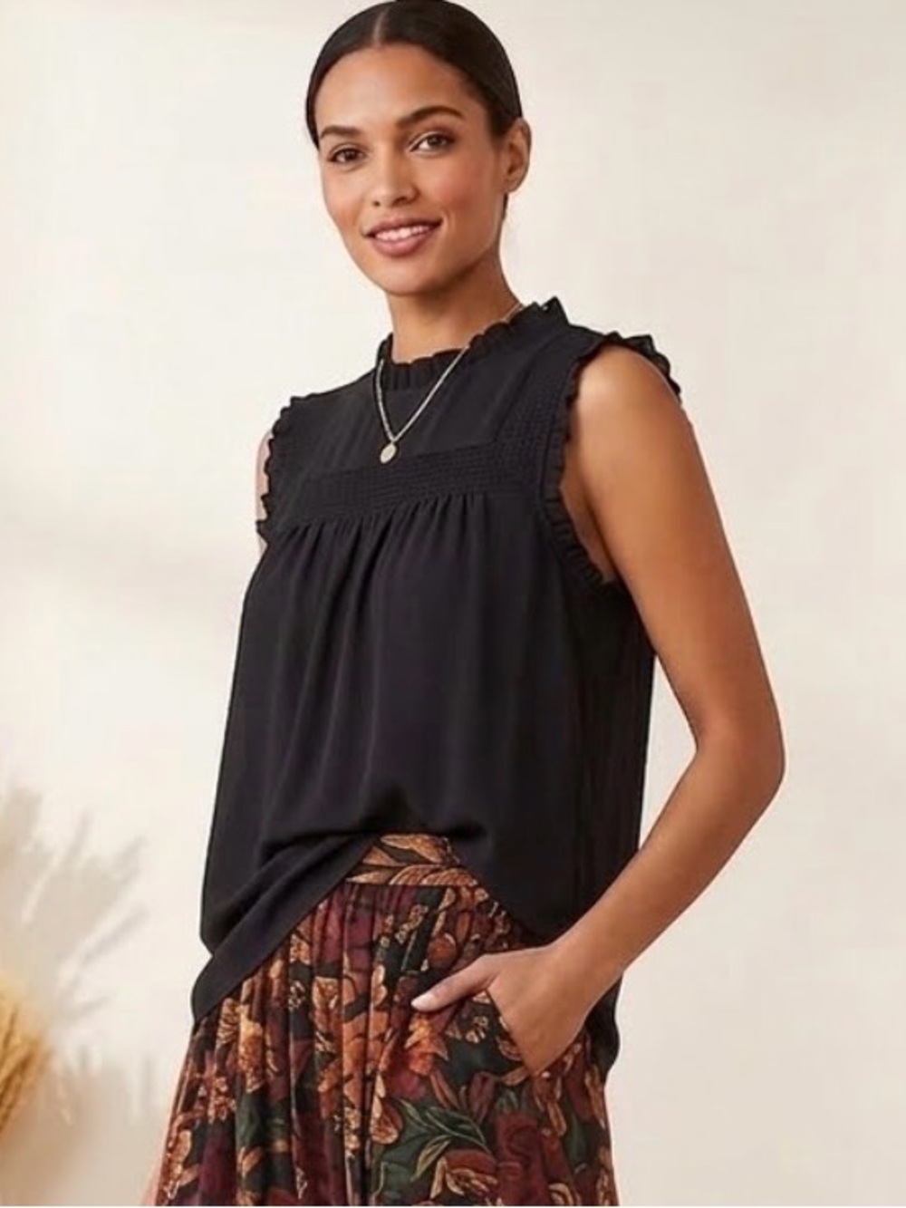 Ann Taylor Black Ruffle Trim Sleeveless Blouse NWT Frilly Feminine Layered